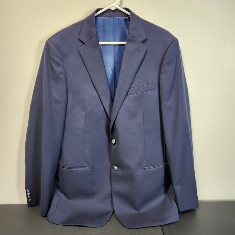 Hart Schaffner Marx HSM 1887 Blazer 44L Navy Wool Blazer Silver Jacket‎ Classic